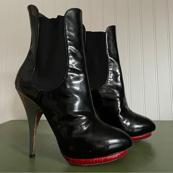 Giuseppe Zanotti Hidden Platform Stilettos in Black Patent Leather w Red *Italy* - Picture 4 of 16